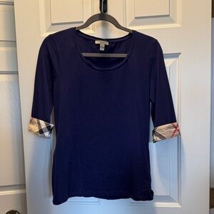 Burberry Brit Deep Purple Crewneck Top with Beige Trim